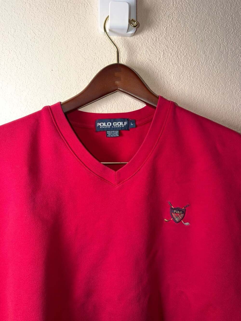 Vintage Polo Golf Ralph Lauren Red V-Neck Sweatshirt Vest Crest Logo Size L